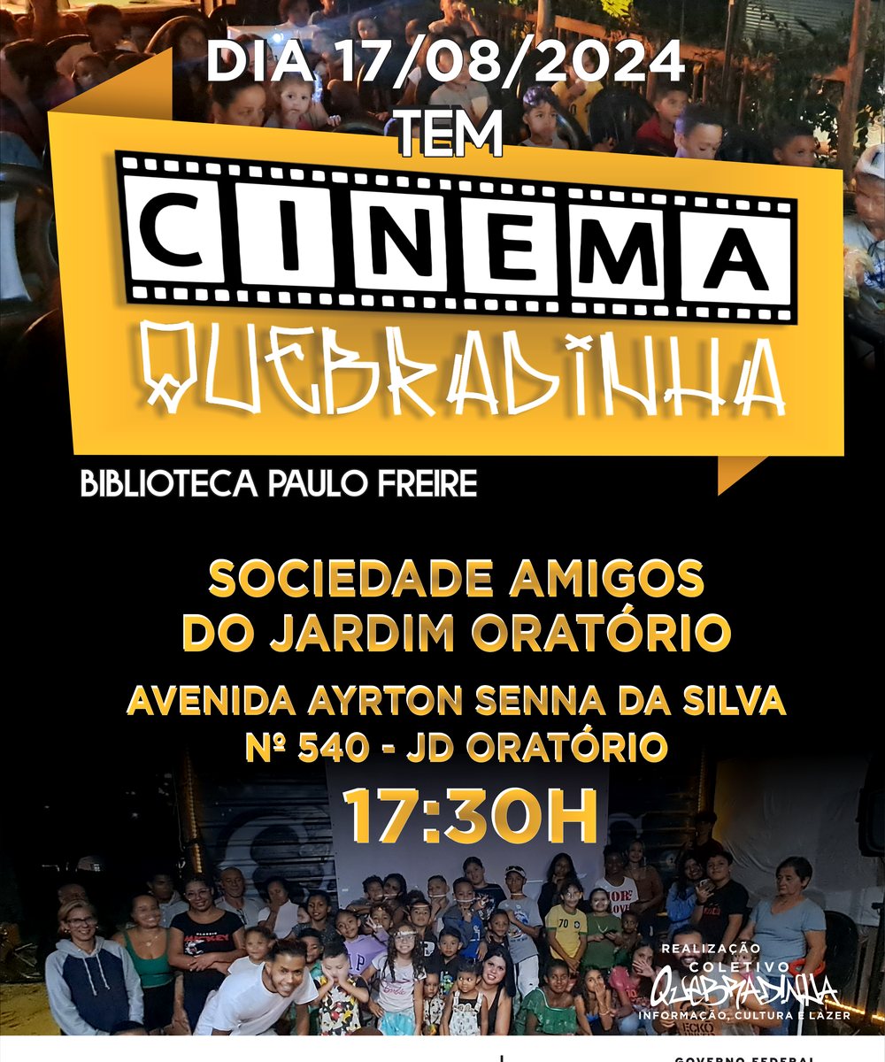 Cartaz de sessão do Cinema Quebradinha