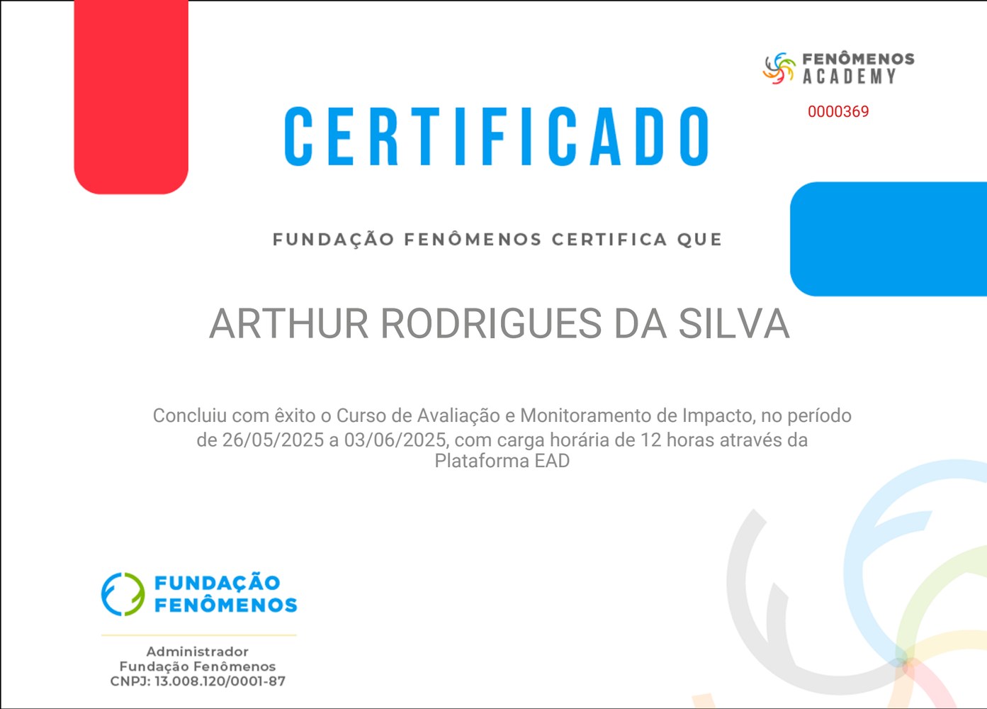 Certificado de Avaliação e Monitoramento de Impacto